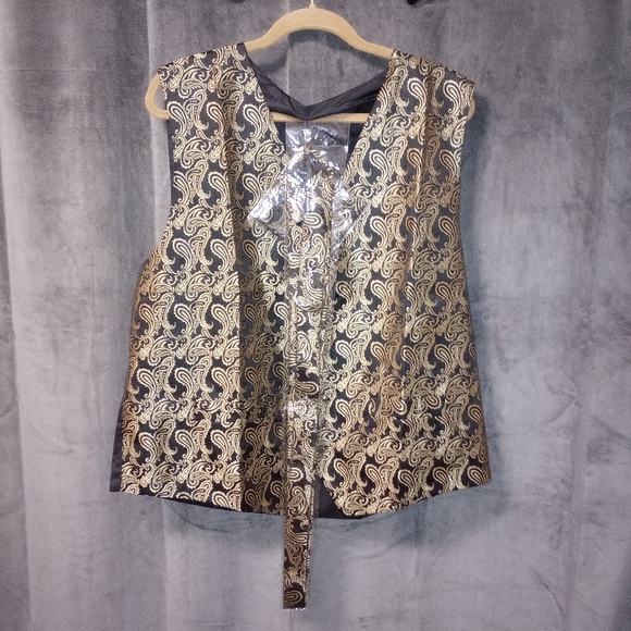 Zeroyaa Classic 3 Pc Black/Gold Vest Set With Tie & Pocket Square Size XXL NWT - Picture 7 of 11